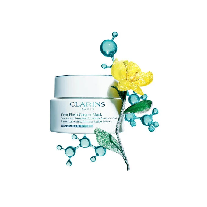 mascarilla cryo flash Clarins, piel fresca, piel reafirmada, piel lisa, efecto lifting