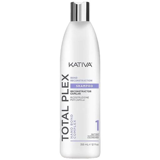 Kativa Champú Total Plex tiene una potente fórmula que reconstruye los enlaces de queratina, este tratamiento capilar avanzado revierte los daños ocasionados por tintes, decoloraciones, calor, rayos UV y el tiempo.