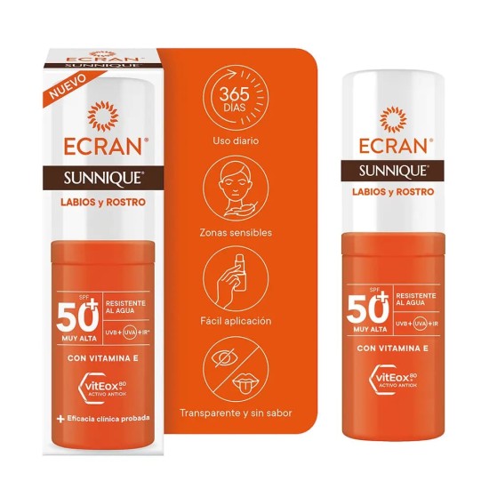 Ecran Sunnique Protector Solar Labios y Rostro Stick Spf50+  8Ml 1