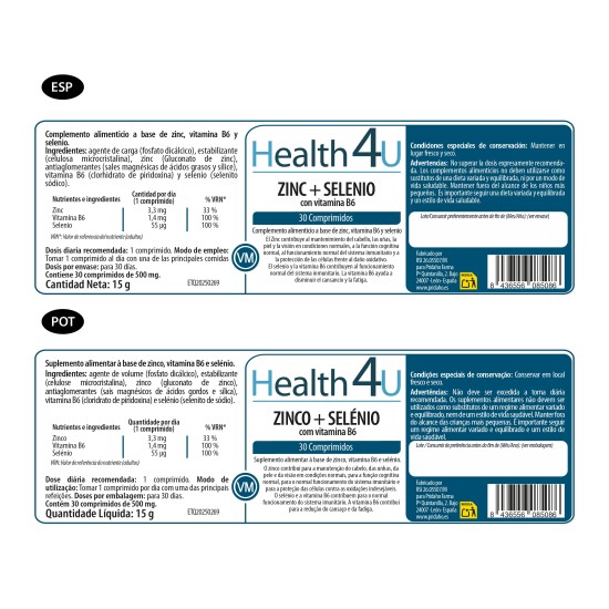 H4U Zinc + Selenio + Vit B6 30 Cápsulas 1