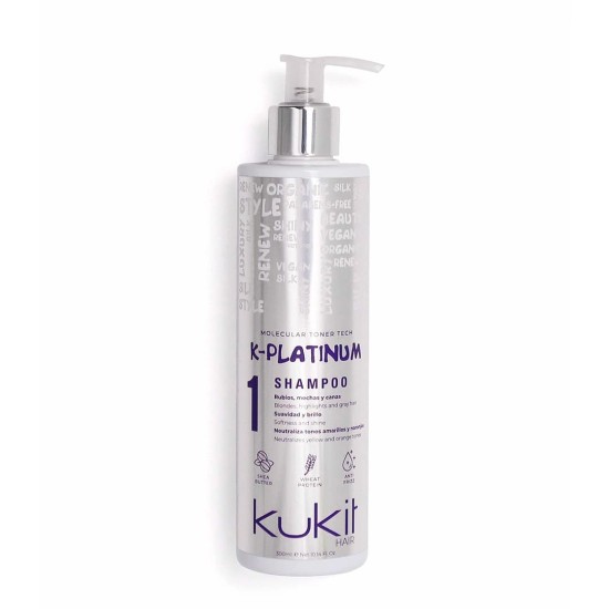 Kukit K-Platinum Champú  Matizador Anti-Amarillo Para Rubios, Mechas Y Canas 300 Ml 0