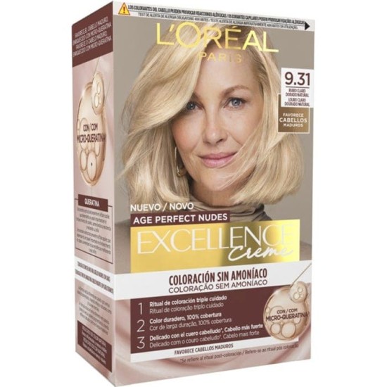 L\'Oreal Excellence Creme Age Perfect Nudes 9.31 Rubio Claro Dorado 1