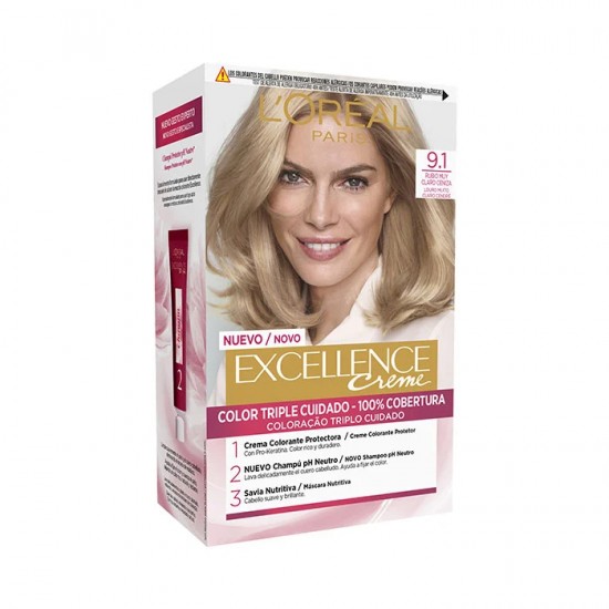 Tinte Pelo Loreal Excellence Creme 9,1 Rubio Claro Claro Ceniza 0